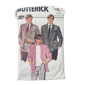 80s Butterick 4135 Mens Jacket Sewing Pattern Size Large-XL Vintage 1986 CUT